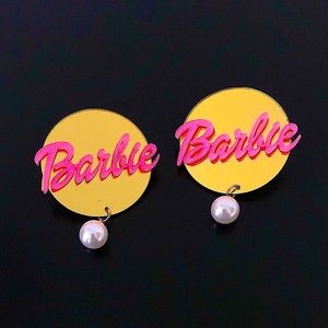 Barbie gold mirror pearl earrings